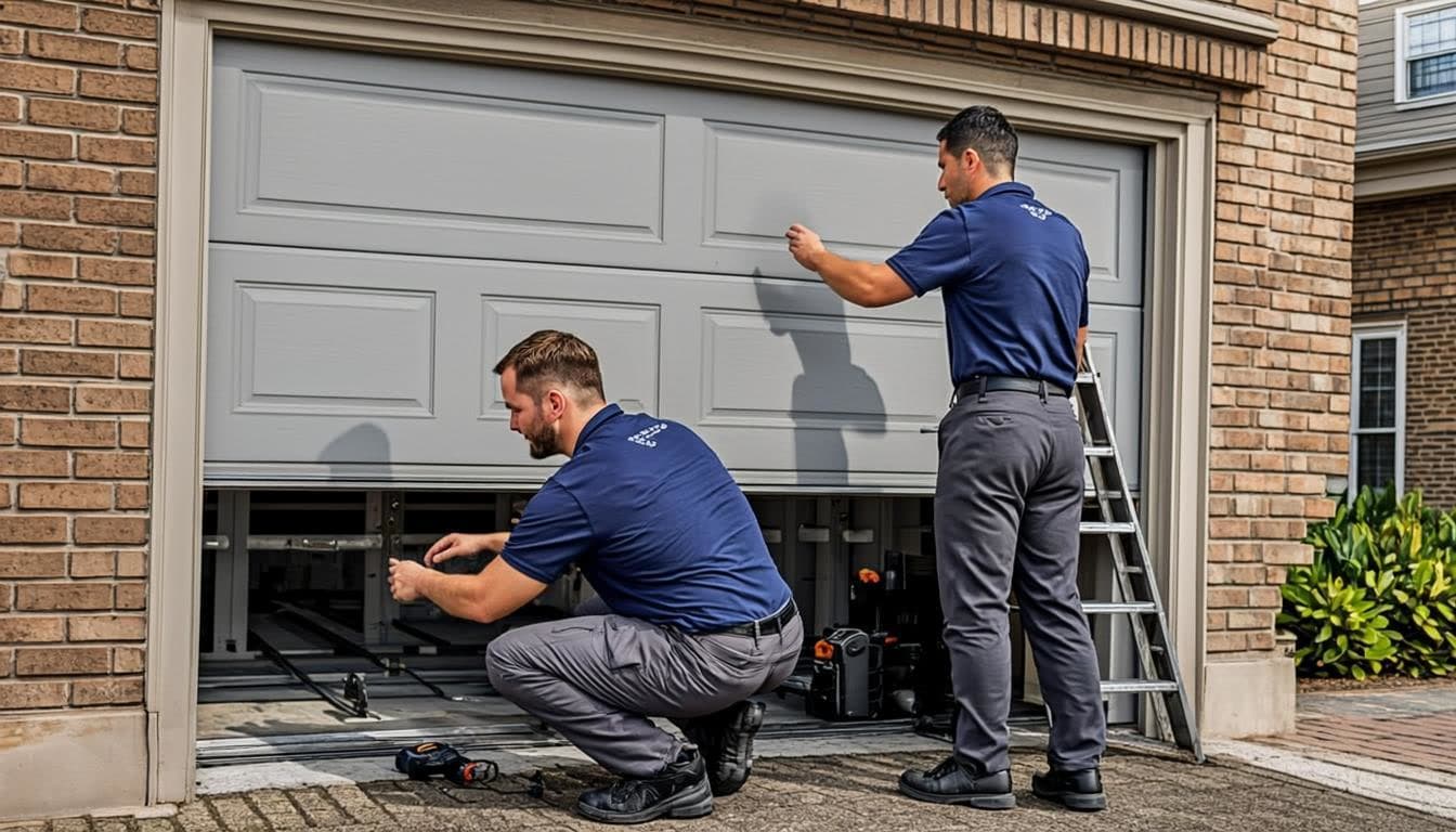 Newly installed insulated steel garage door on a Toronto home