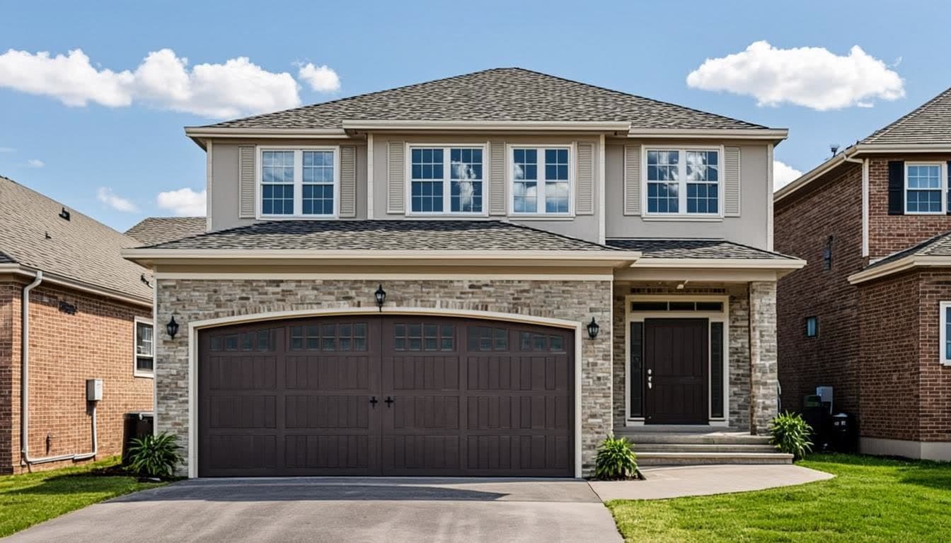 Modern suburban Markham home with a two-car garage and sectional door